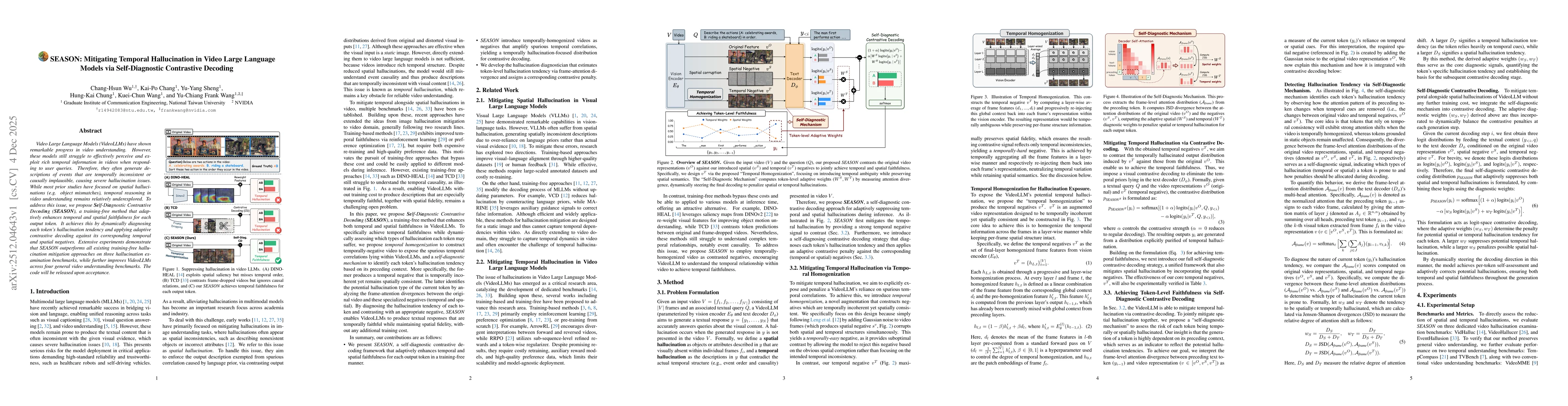 Thumbnail for SEASON: Mitigating Temporal Hallucination in Video Large Language Models via Self-Diagnostic Contrastive Decoding