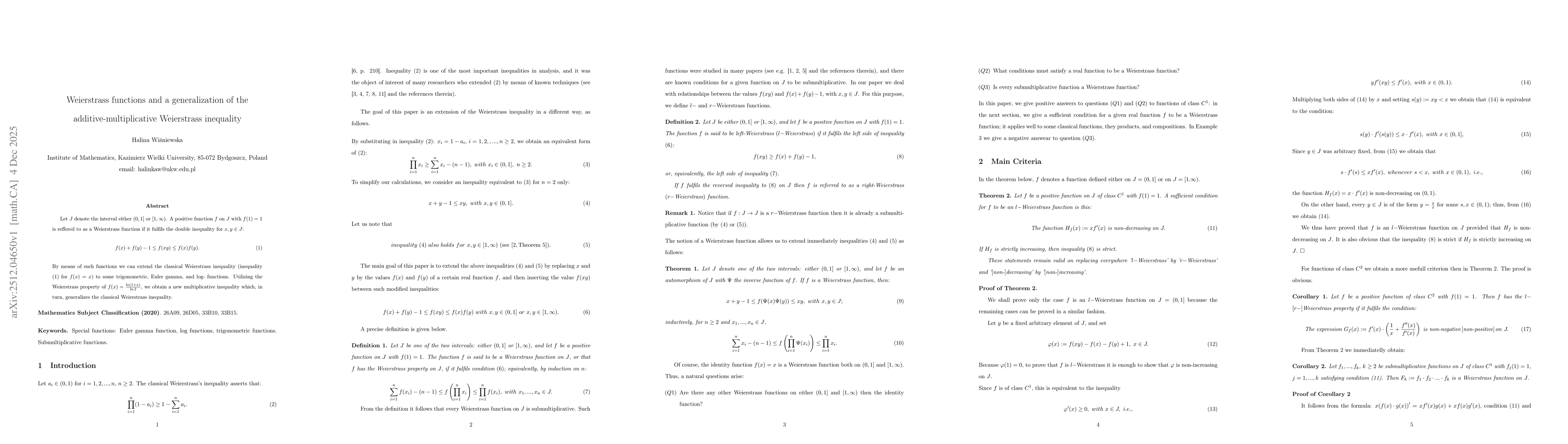 Thumbnail for Weierstrass functions and a generalization of the additive-multiplicative Weierstrass inequality