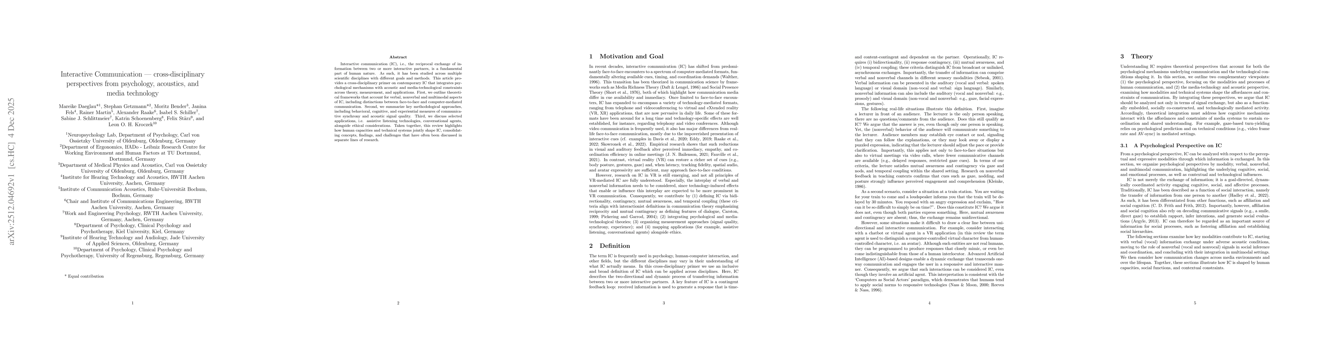 Thumbnail for Interactive Communication -- cross-disciplinary perspectives from psychology, acoustics, and media technology