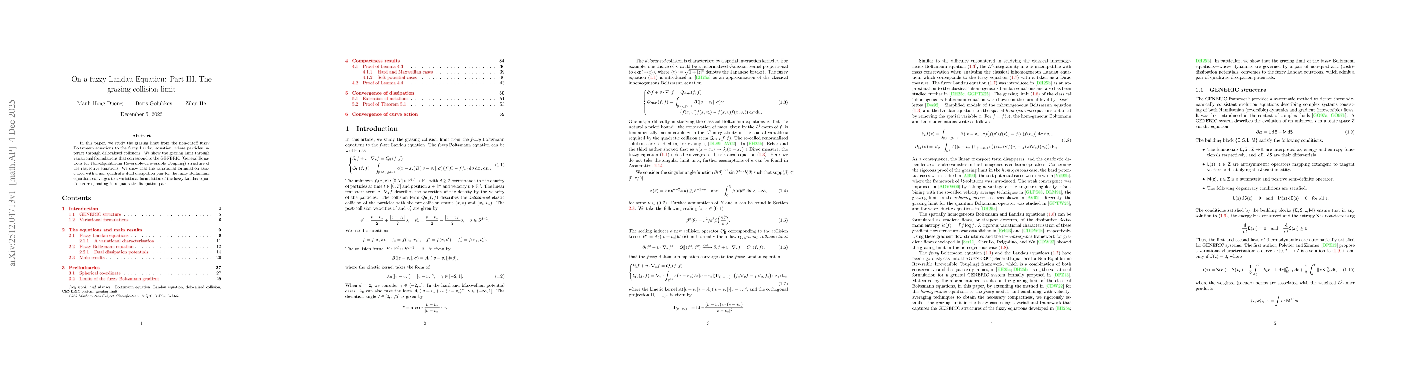 Thumbnail for On a fuzzy Landau Equation: Part III. The grazing collision limit