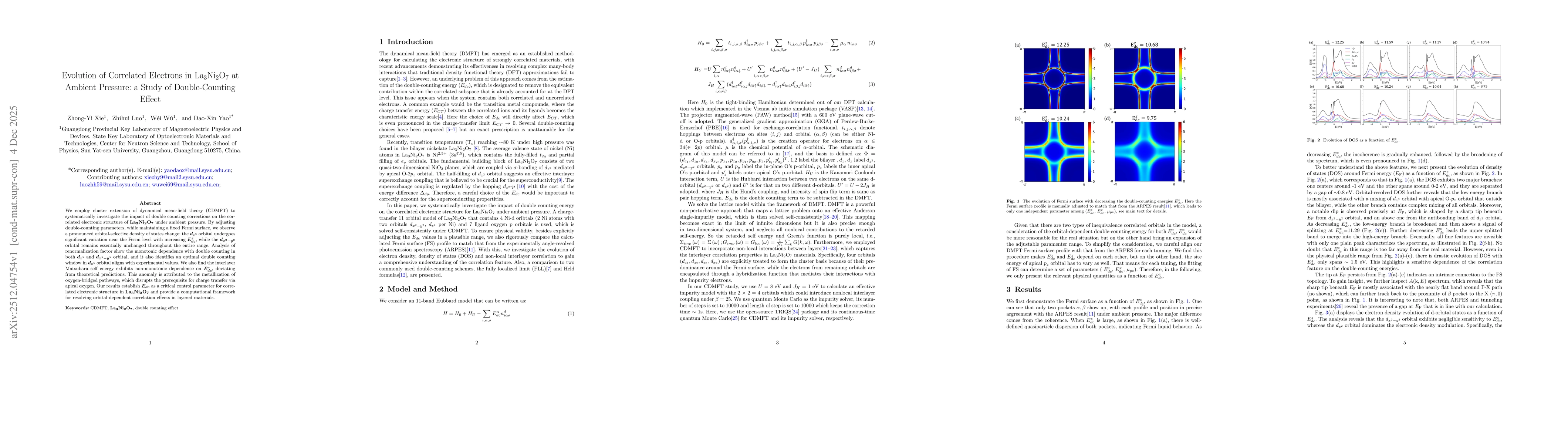 Thumbnail for Evolution of Correlated Electrons in ${\rm La_3Ni_2O_7}$ at Ambient Pressure: a Study of Double-Counting Effect