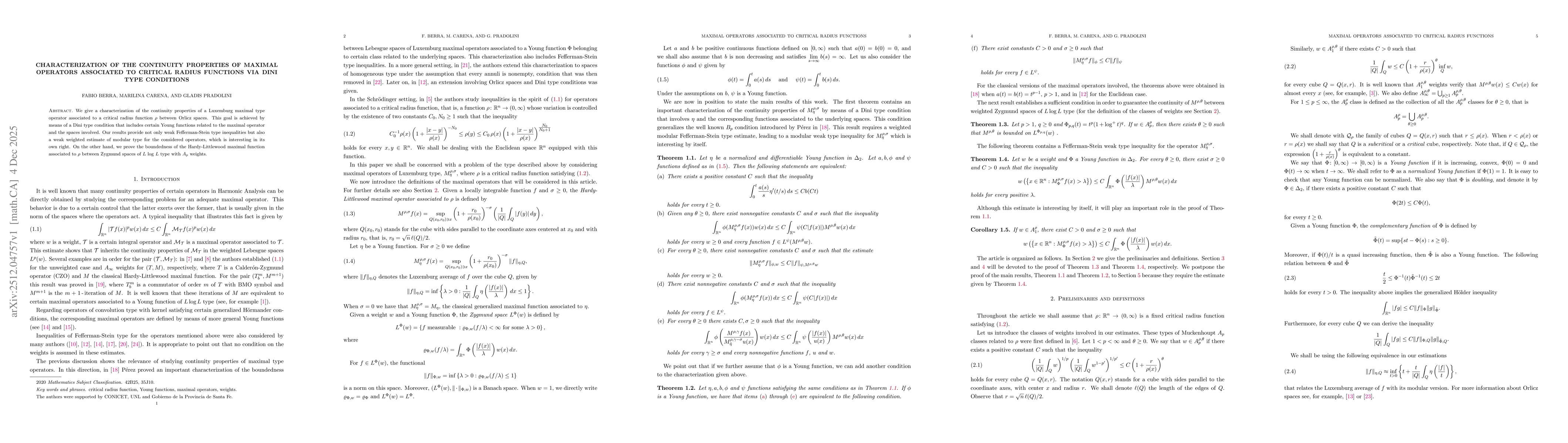 Thumbnail for Characterization of the continuity properties of maximal operators associated to critical radius functions via Dini type conditions