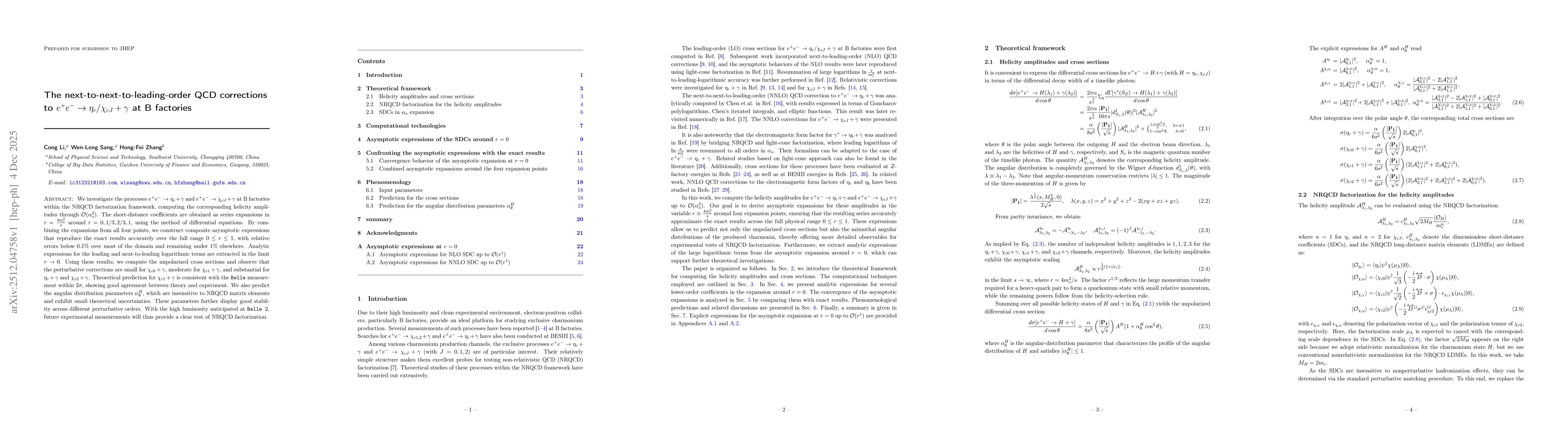Thumbnail for The next-to-next-to-leading-order QCD corrections to $e^+e^-\to η_c/χ_{cJ}+γ$ at B factories