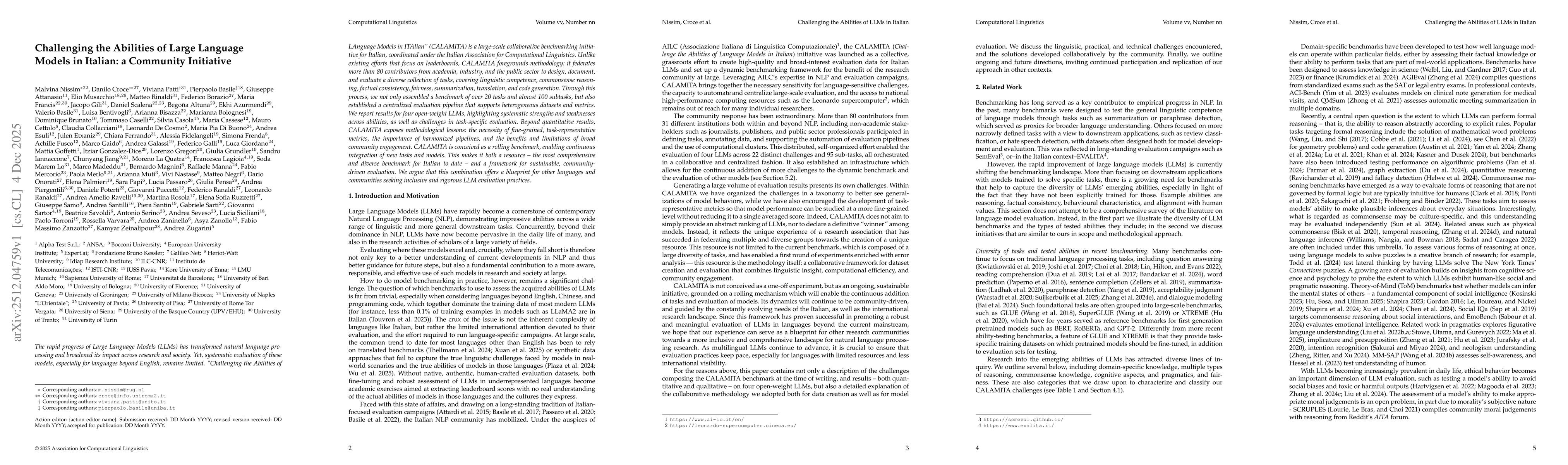 Thumbnail for Challenging the Abilities of Large Language Models in Italian: a Community Initiative