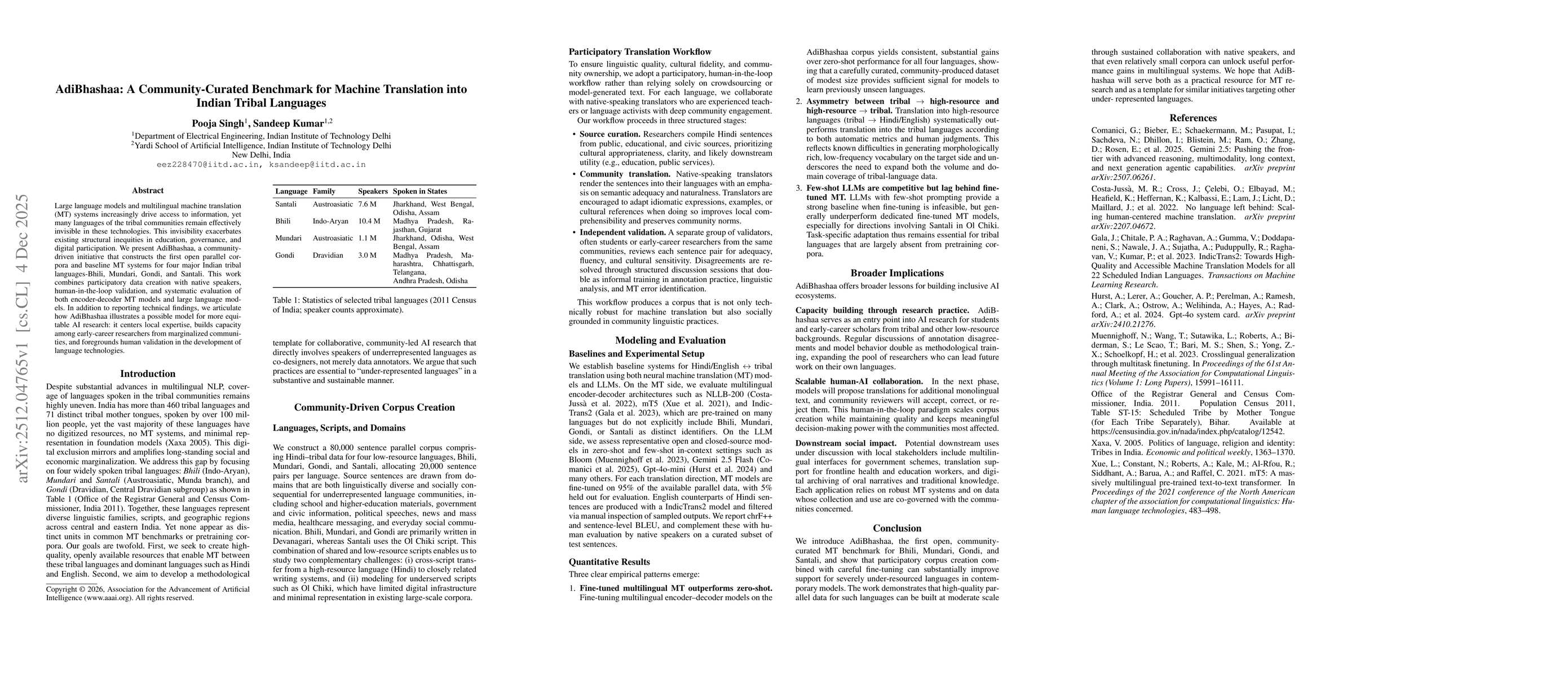 Thumbnail for AdiBhashaa: A Community-Curated Benchmark for Machine Translation into Indian Tribal Languages