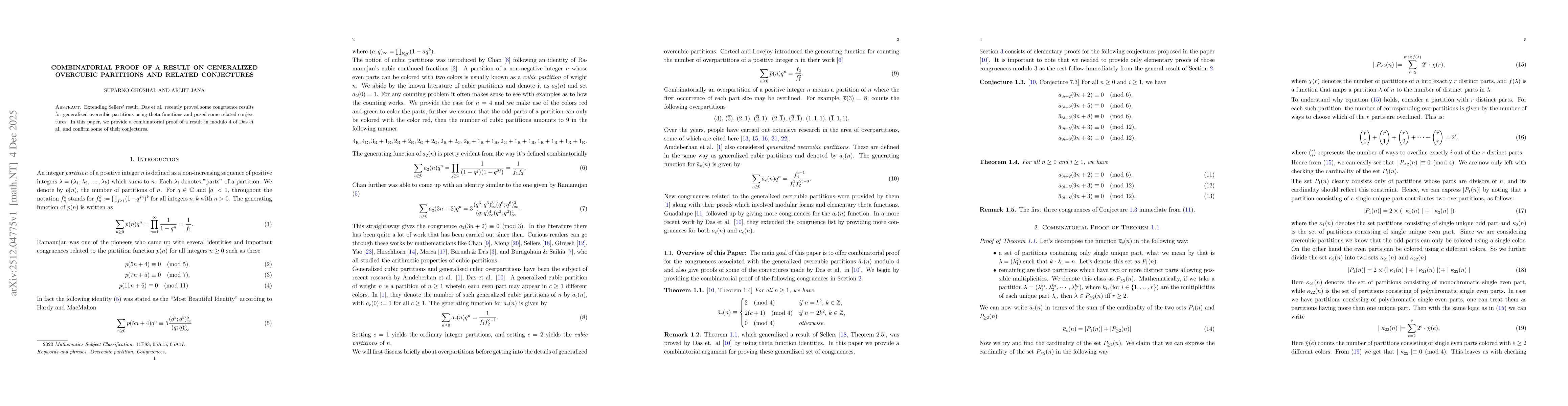 Thumbnail for Combinatorial proof of a result on generalized overcubic partitions and related conjectures