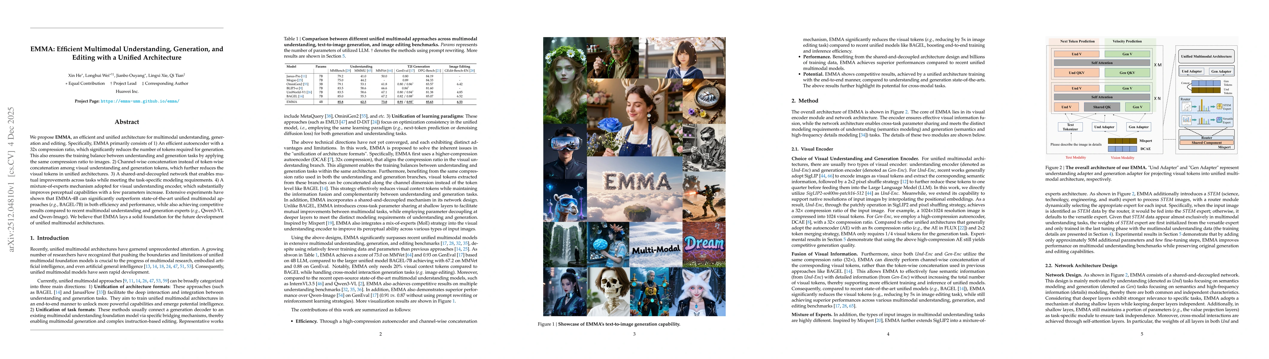 Thumbnail for EMMA: Efficient Multimodal Understanding, Generation, and Editing with a Unified Architecture