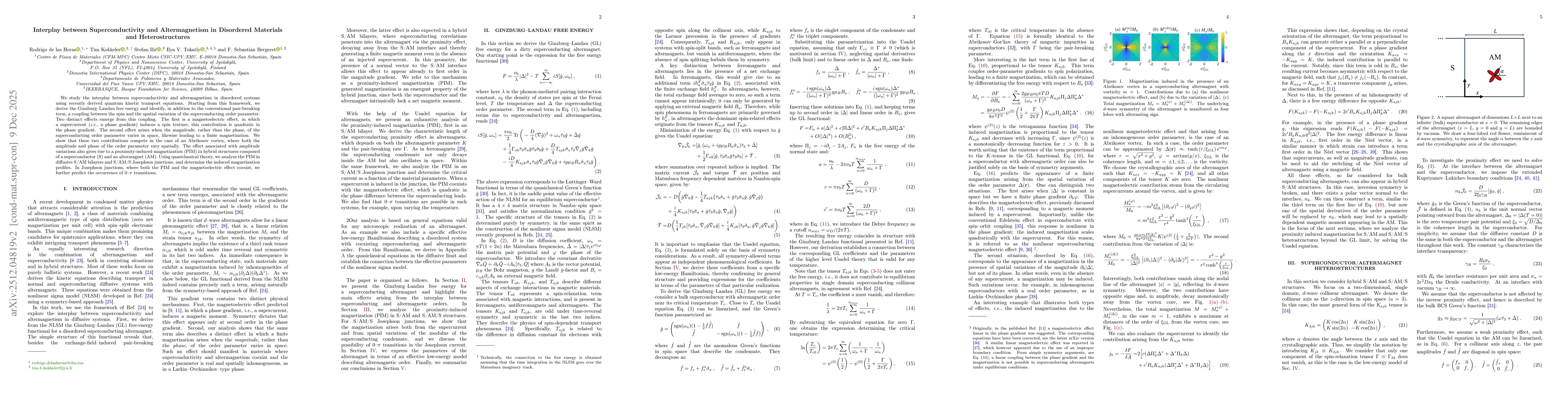 Thumbnail for Interplay between Superconductivity and Altermagnetism in Disordered Materials and Heterostructures