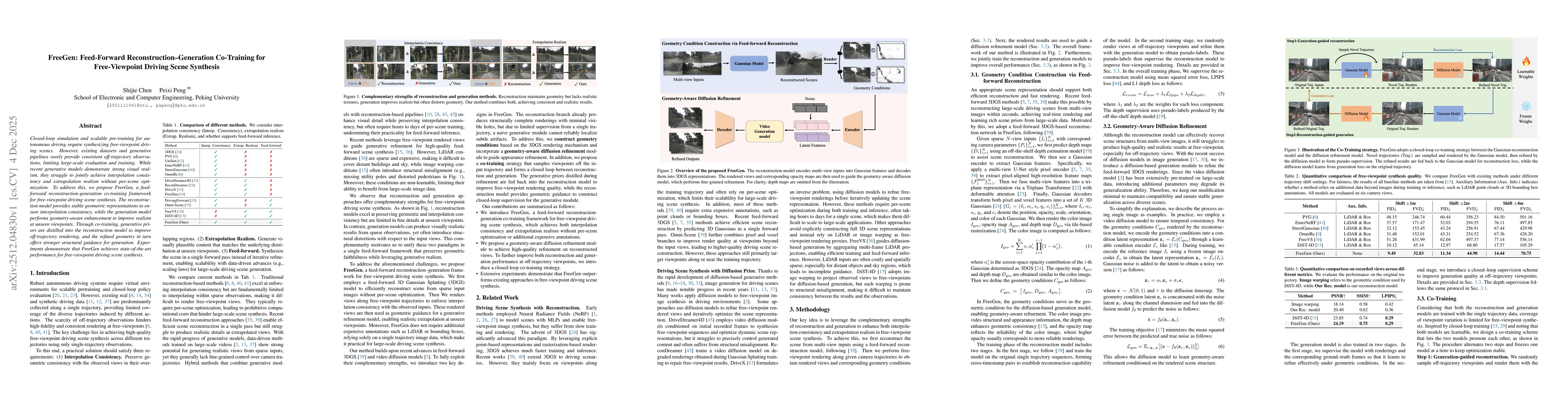 Thumbnail for FreeGen: Feed-Forward Reconstruction-Generation Co-Training for Free-Viewpoint Driving Scene Synthesis