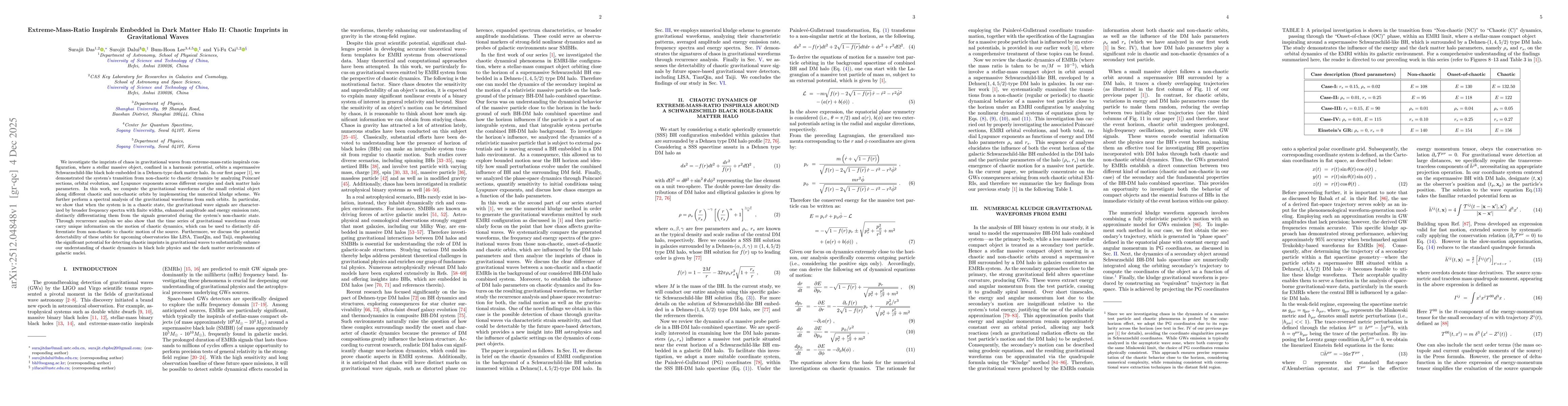 Thumbnail for Extreme-Mass-Ratio Inspirals Embedded in Dark Matter Halo II: Chaotic Imprints in Gravitational Waves
