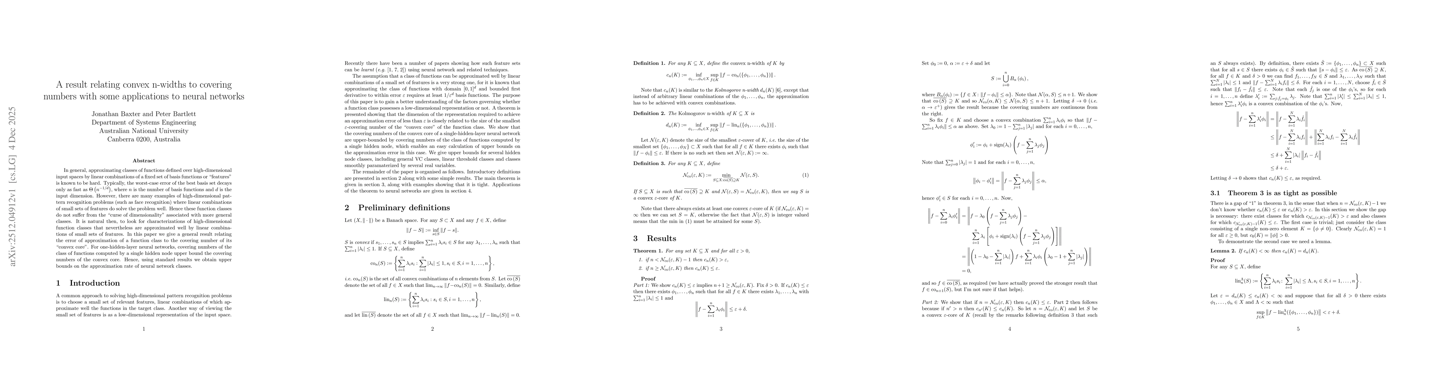 Thumbnail for A result relating convex n-widths to covering numbers with some applications to neural networks