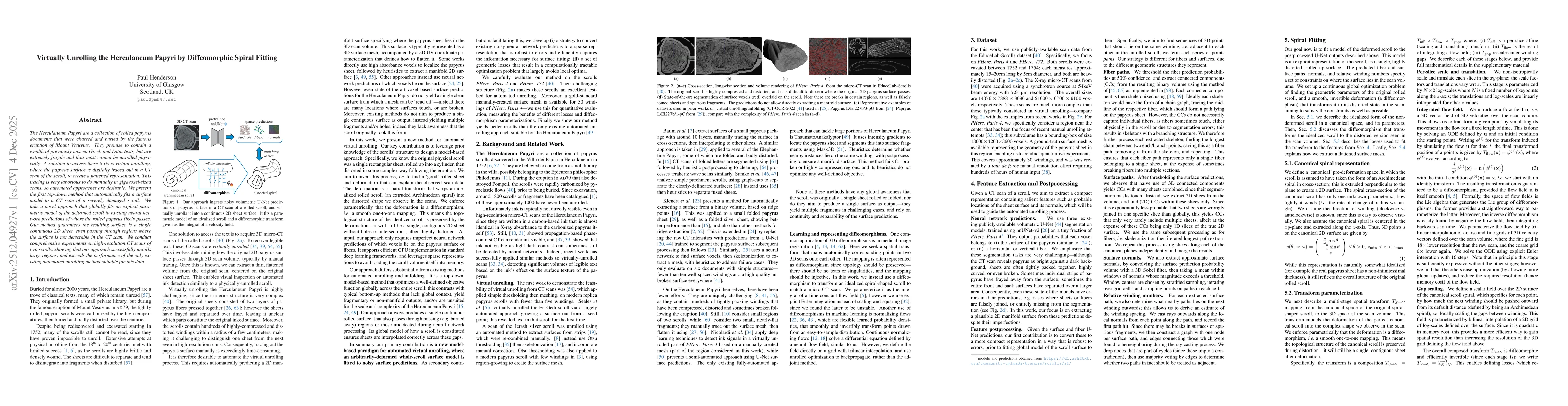Thumbnail for Virtually Unrolling the Herculaneum Papyri by Diffeomorphic Spiral Fitting