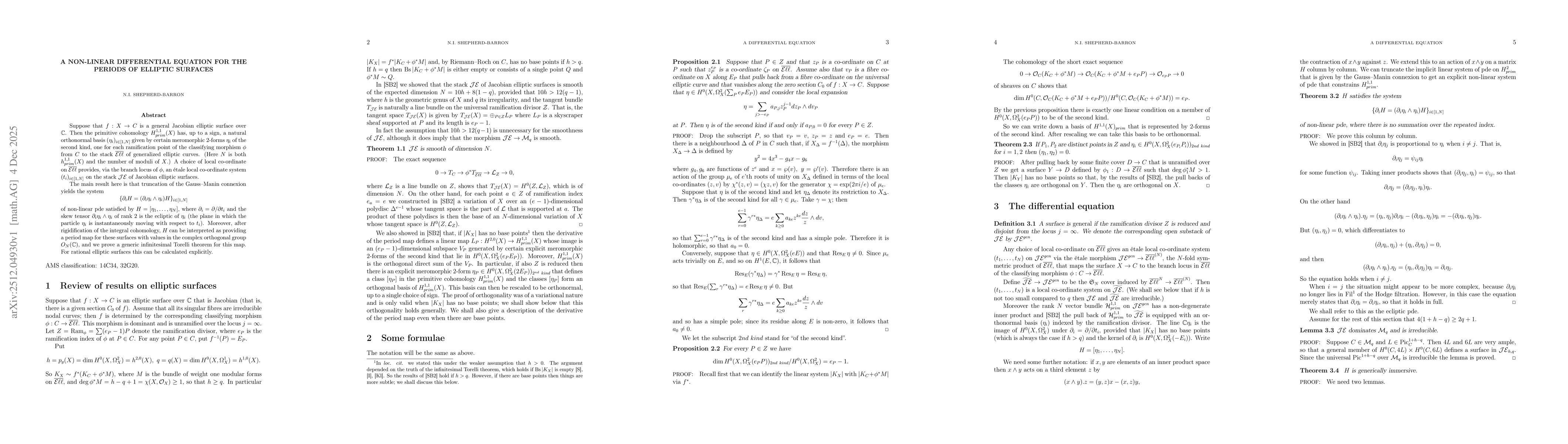 Thumbnail for A non-linear differential equation for the periods of elliptic surfaces