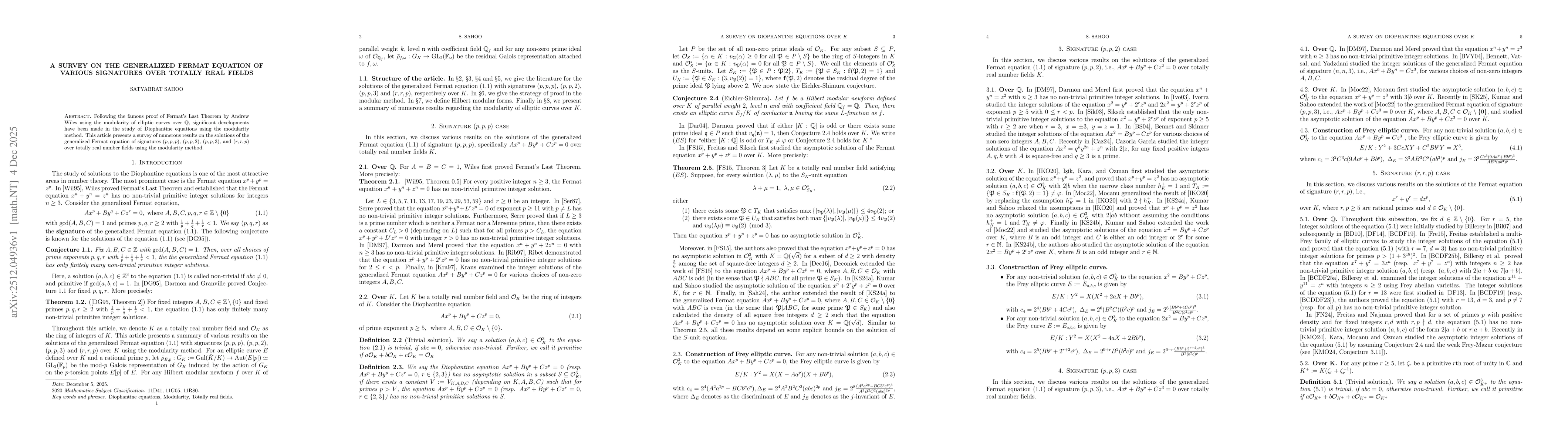 Thumbnail for A survey on the generalized Fermat equation of various signatures over totally real fields