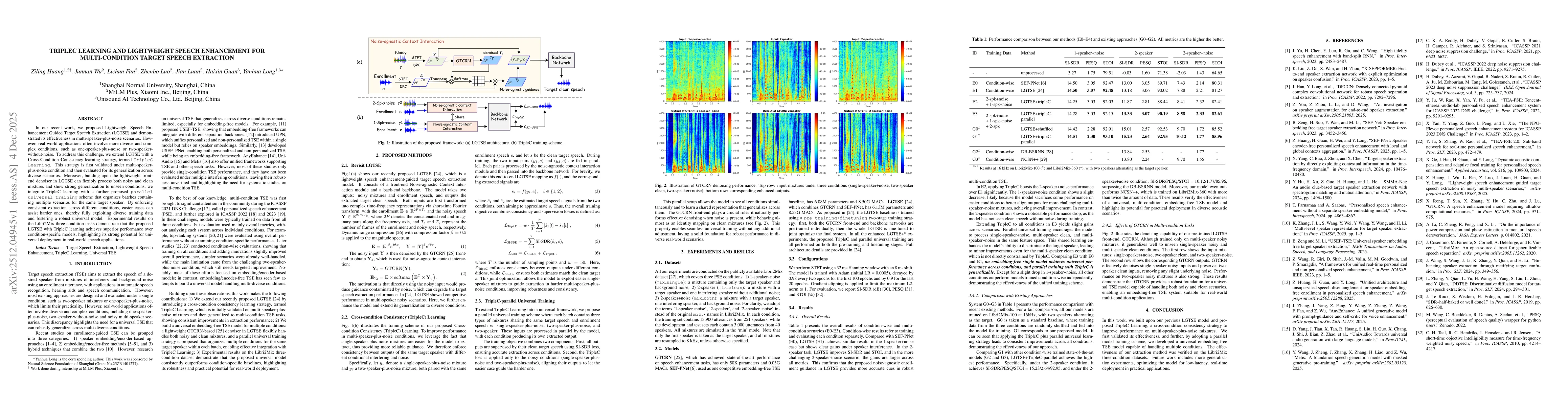 Thumbnail for TripleC Learning and Lightweight Speech Enhancement for Multi-Condition Target Speech Extraction