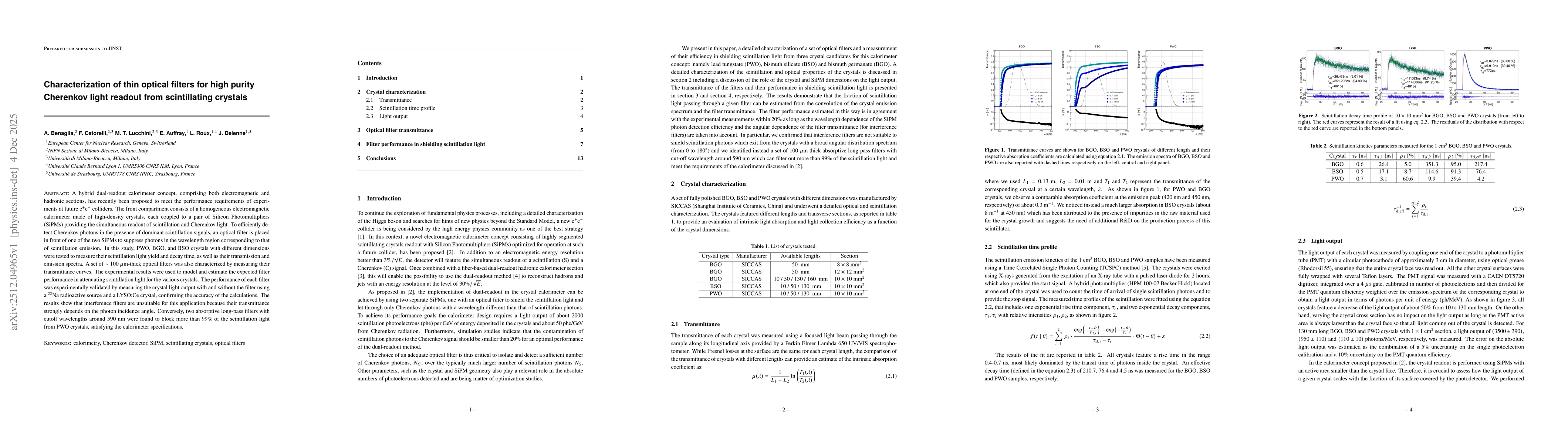 Thumbnail for Characterization of thin optical filters for high purity Cherenkov light readout from scintillating crystals