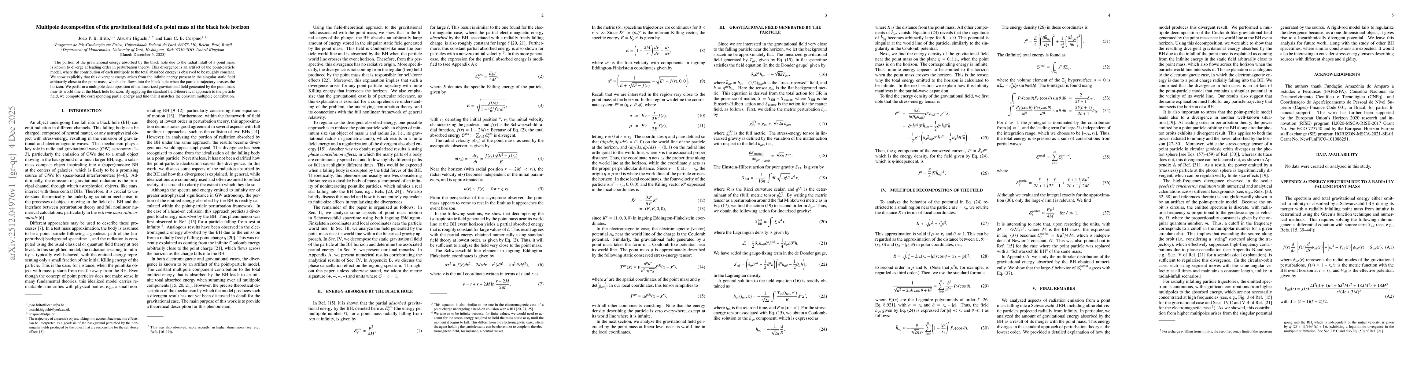 Thumbnail for Multipole decomposition of the gravitational field of a point mass at the black hole horizon