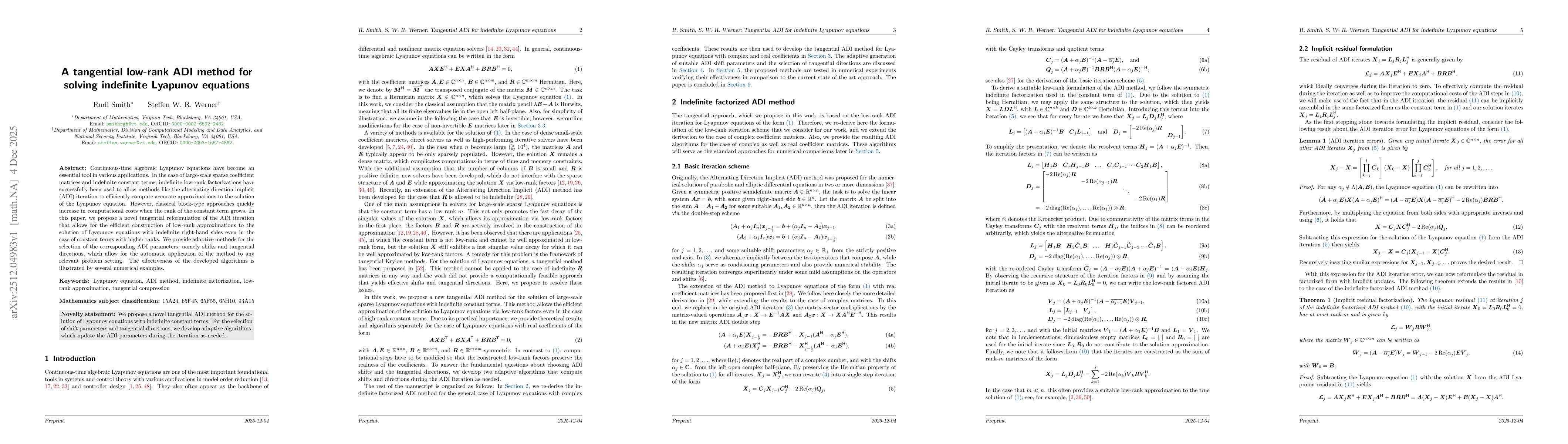 Thumbnail for A tangential low-rank ADI method for solving indefinite Lyapunov equations