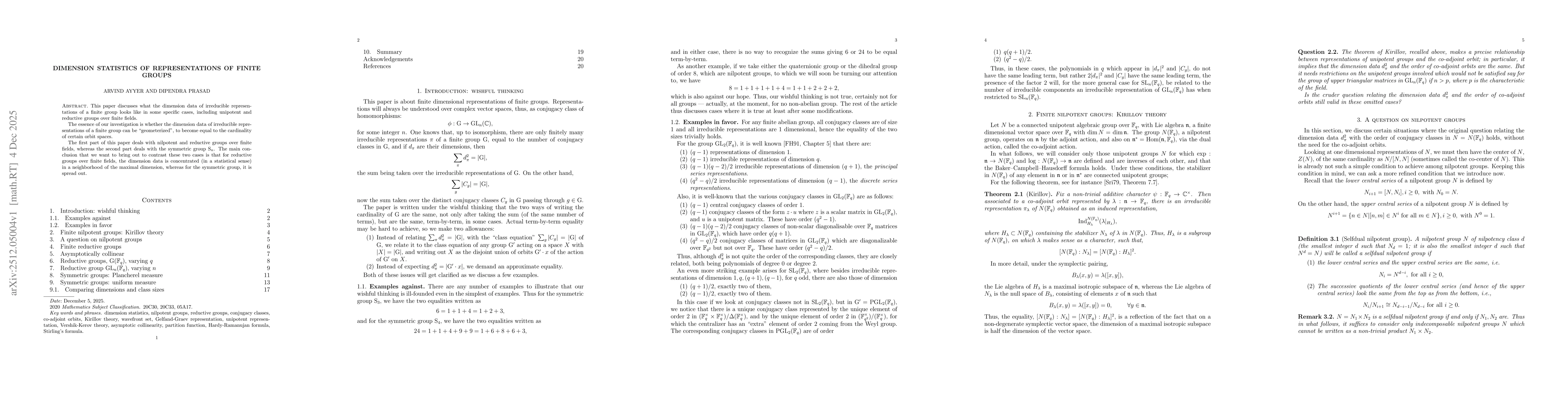 Thumbnail for Dimension statistics of representations of finite groups