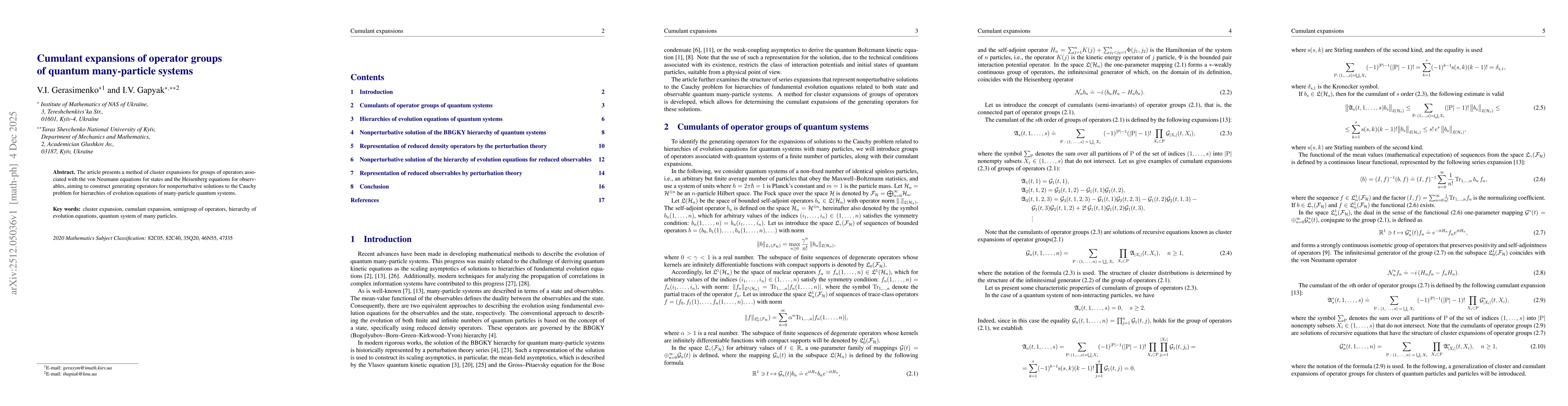 Thumbnail for Cumulant expansions of operator groups of quantum many-particle systems