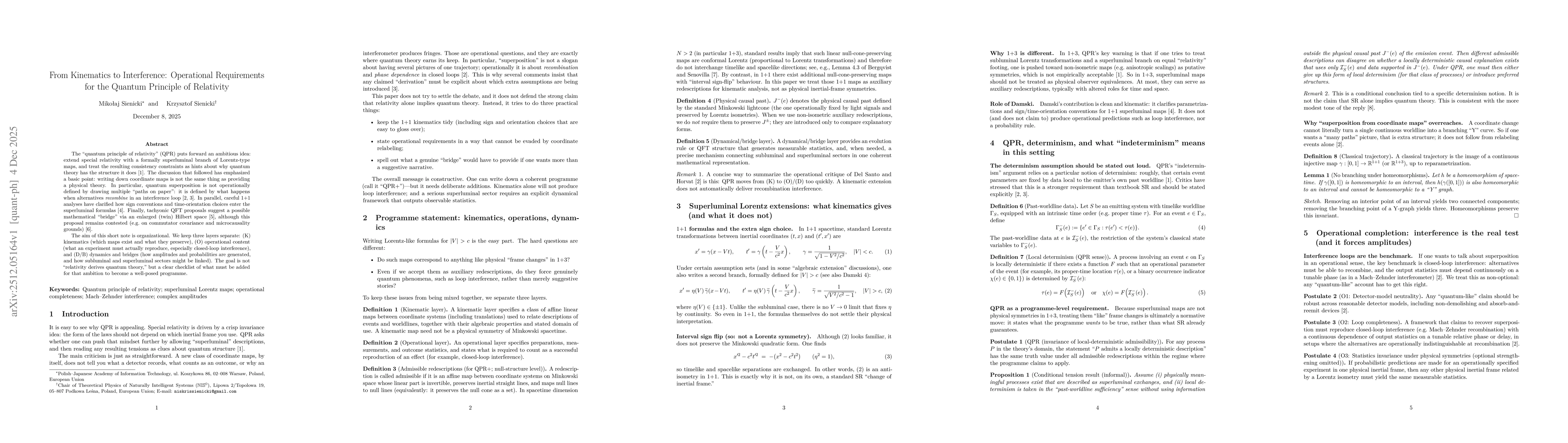 Thumbnail for From Kinematics to Interference: Operational Requirements for the Quantum Principle of Relativity