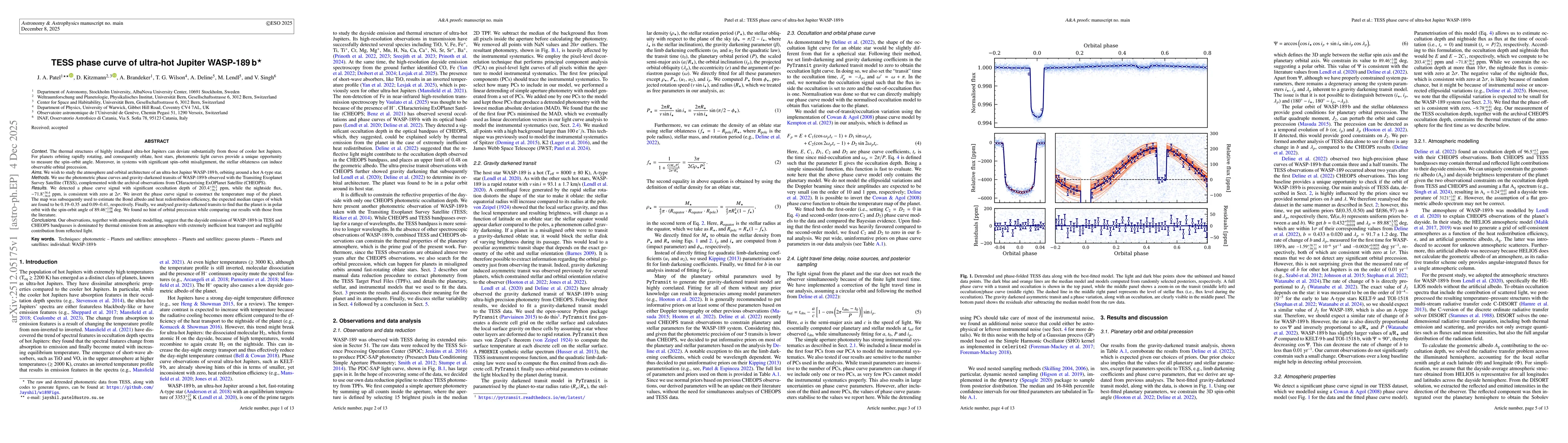 Thumbnail for TESS phase curve of ultra-hot Jupiter WASP-189 b