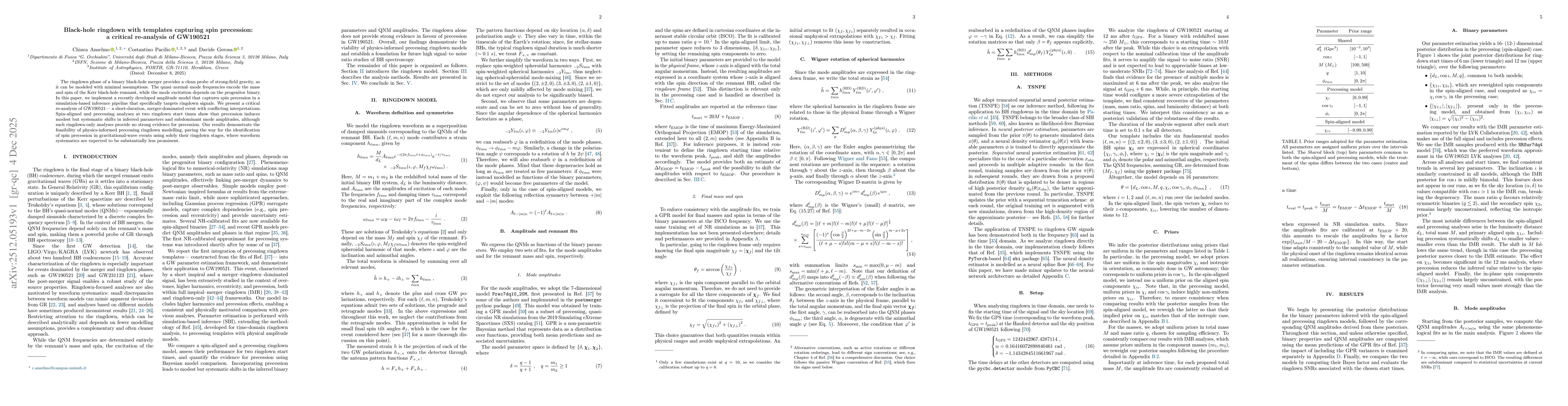 Thumbnail for Black-hole ringdown with templates capturing spin precession: a critical re-analysis of GW190521