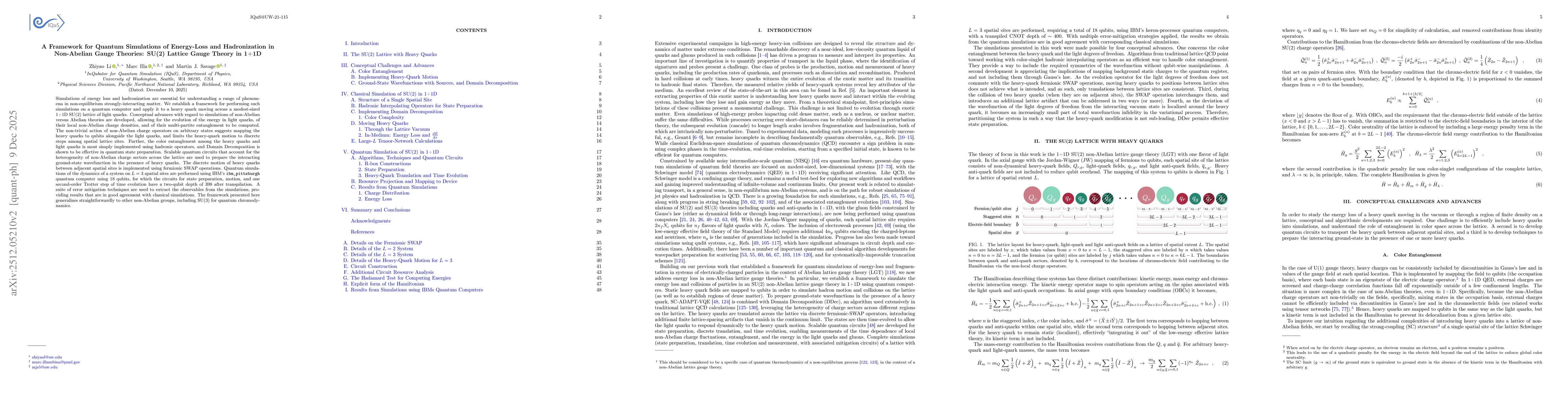 Thumbnail for A Framework for Quantum Simulations of Energy-Loss and Hadronization in Non-Abelian Gauge Theories: SU(2) Lattice Gauge Theory in 1+1D