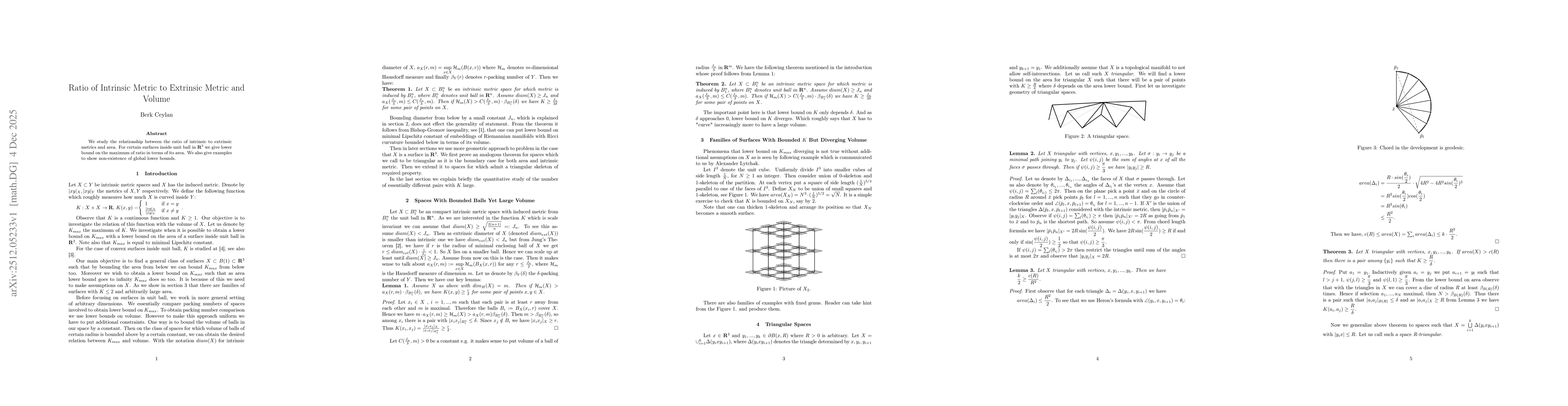 Thumbnail for Ratio of Intrinsic Metric to Extrinsic Metric and Volume