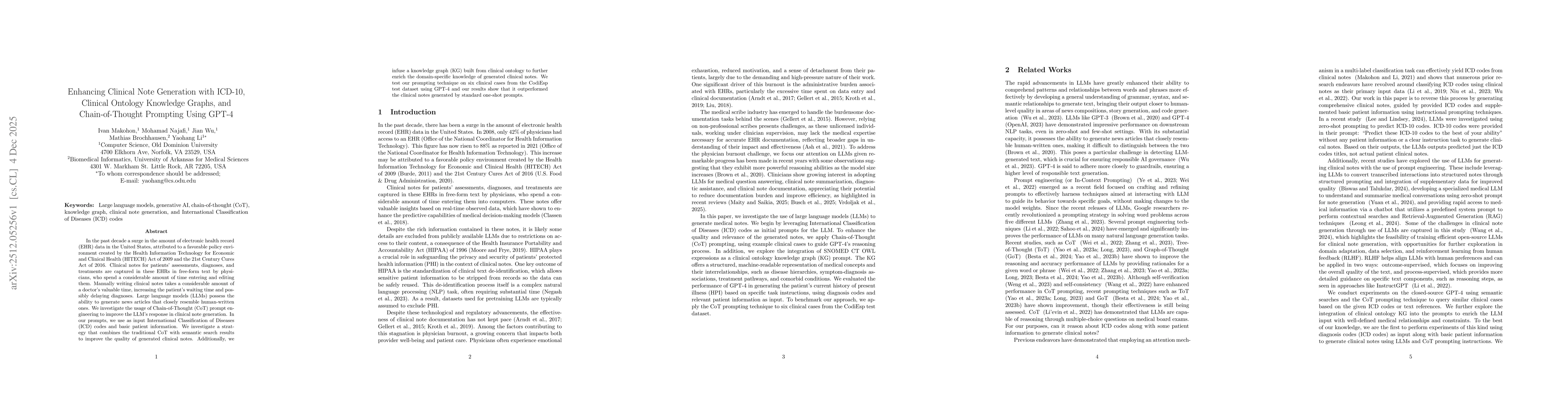 Thumbnail for Enhancing Clinical Note Generation with ICD-10, Clinical Ontology Knowledge Graphs, and Chain-of-Thought Prompting Using GPT-4