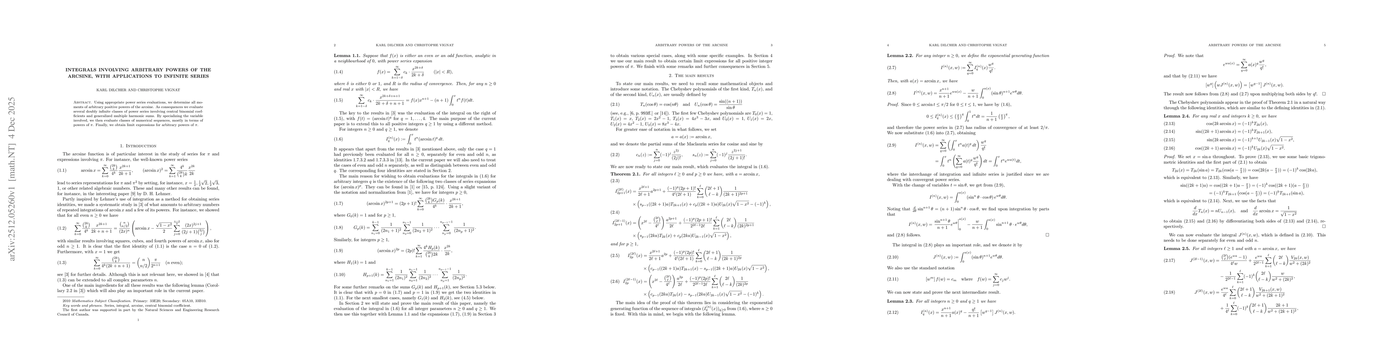 Thumbnail for Integrals involving arbitrary powers of the arcsine, with applications to infinite series