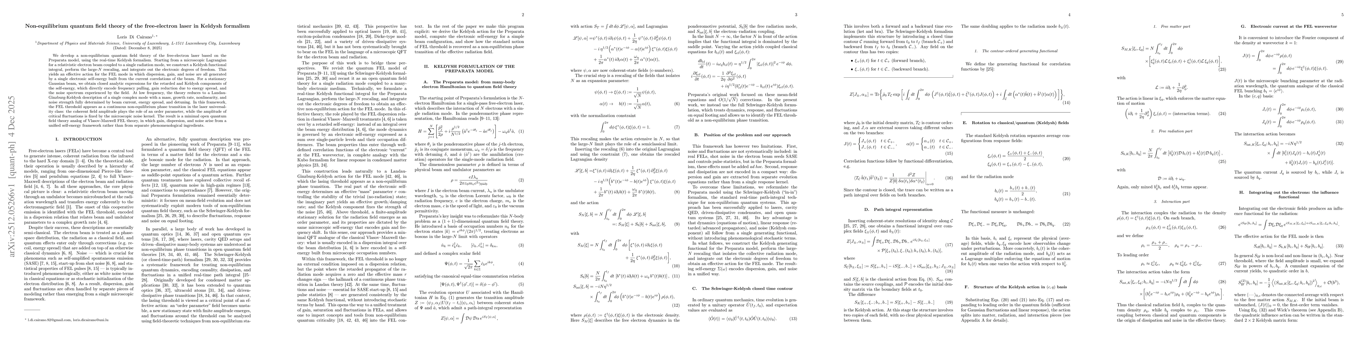Thumbnail for Non-equilibrium quantum field theory of the free-electron laser in Keldysh formalism