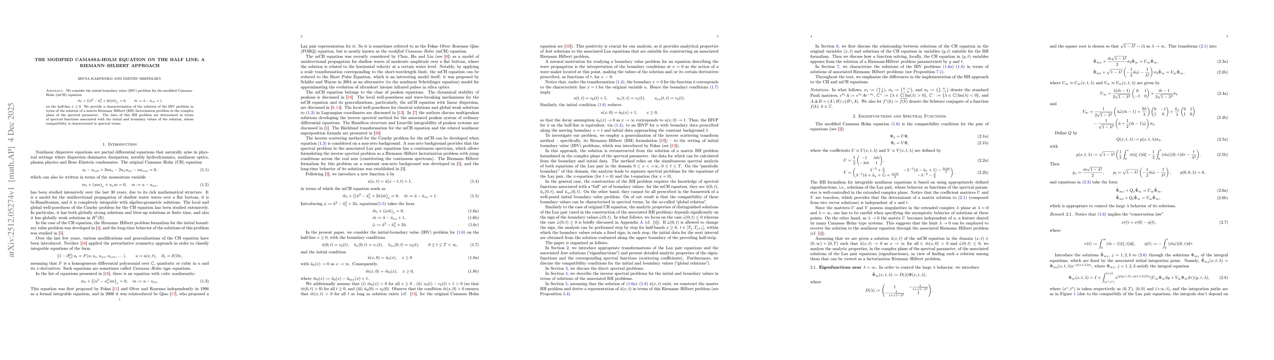 Thumbnail for The modified Camassa-Holm equation on the half line: a Riemann--Hilbert approach