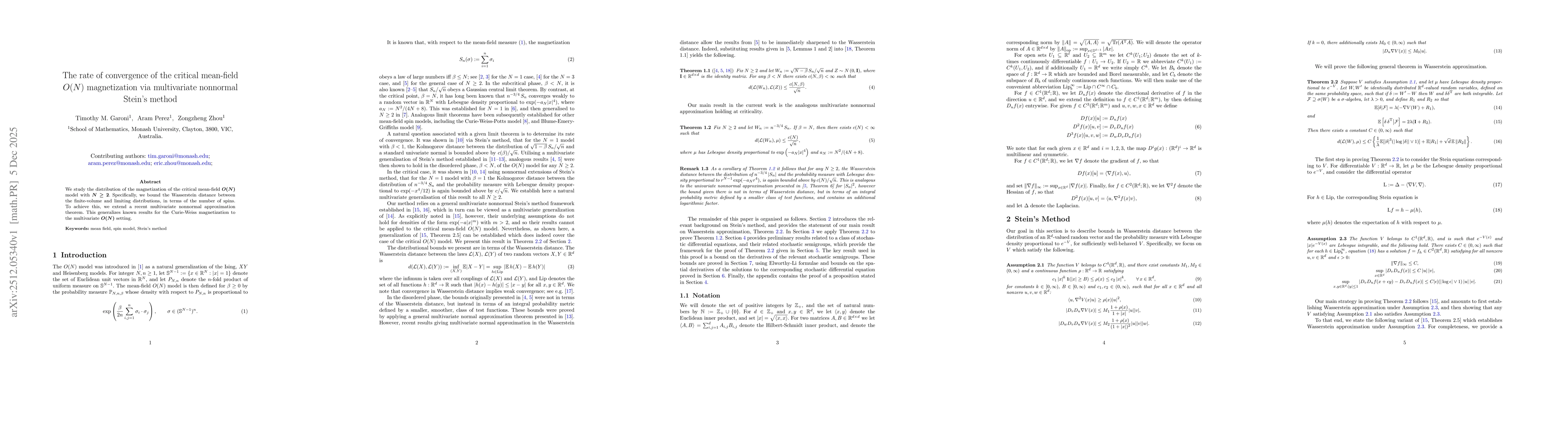 Thumbnail for The rate of convergence of the critical mean-field O(N) magnetization via multivariate nonnormal Stein's method
