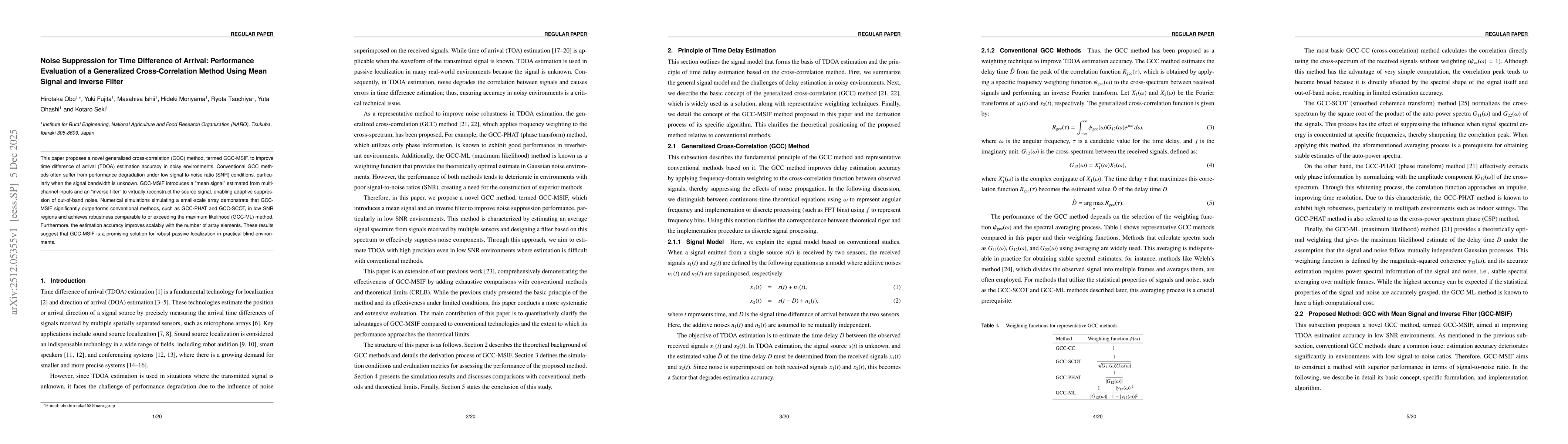 Thumbnail for Noise Suppression for Time Difference of Arrival: Performance Evaluation of a Generalized Cross-Correlation Method Using Mean Signal and Inverse Filter