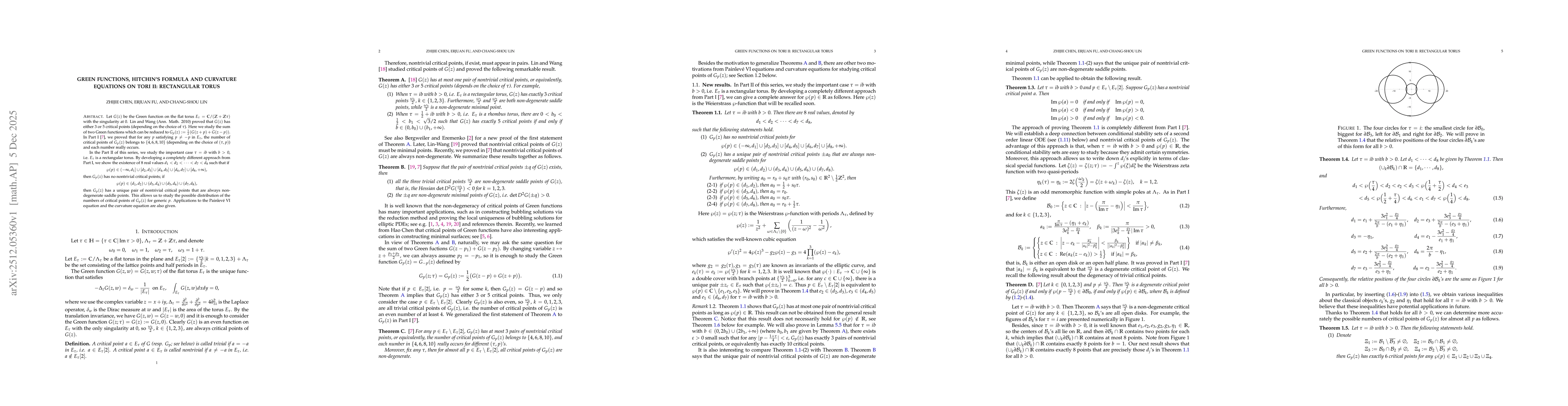 Thumbnail for Green functions, Hitchin's formula and curvature equations on tori II: Rectangular torus
