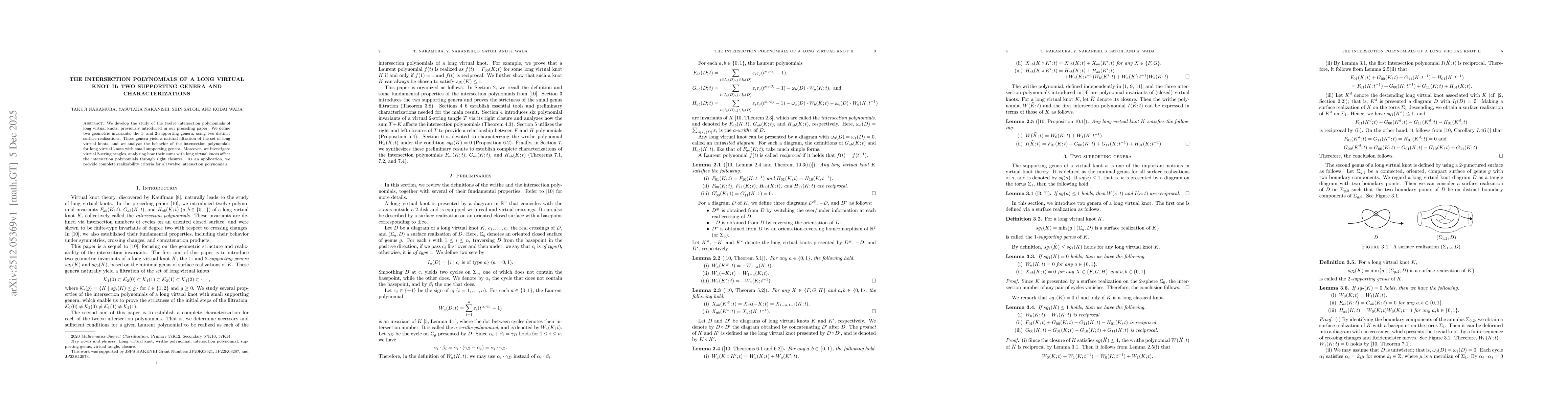Thumbnail for The intersection polynomials of a long virtual knot II: Two supporting genera and characterizations