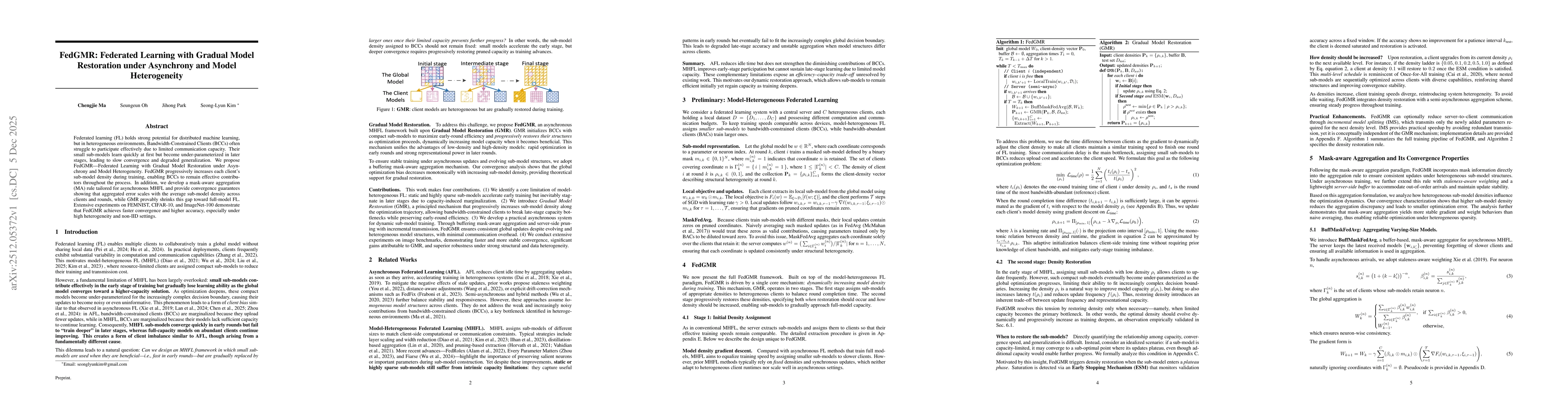 Thumbnail for FedGMR: Federated Learning with Gradual Model Restoration under Asynchrony and Model Heterogeneity