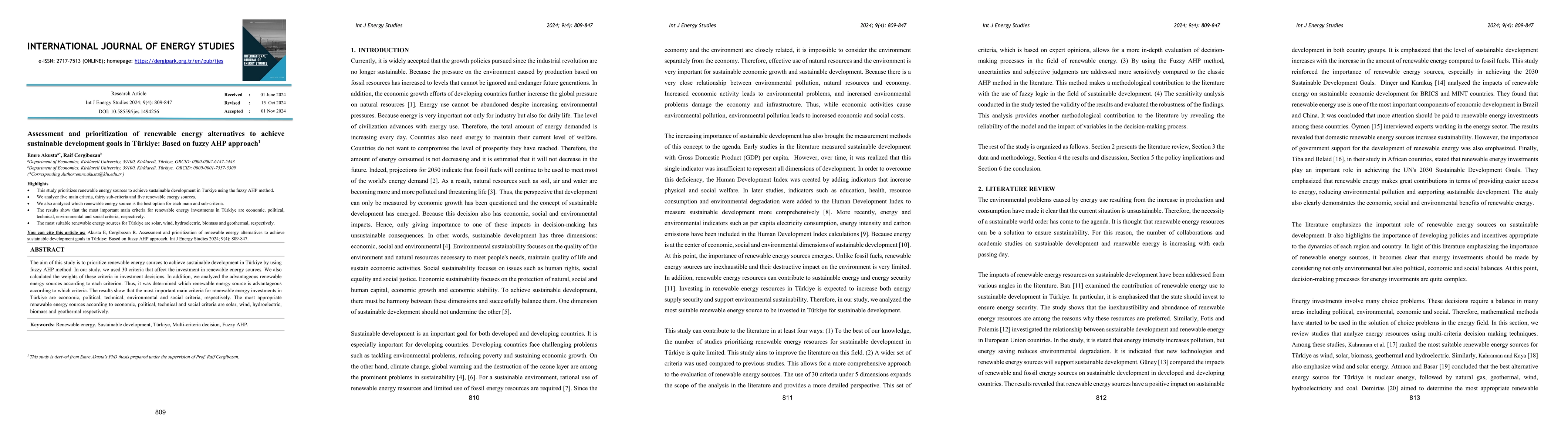 Thumbnail for Assessment and Prioritization of Renewable Energy Alternatives to Achieve Sustainable Development Goals in Turkiye: Based on Fuzzy AHP Approach