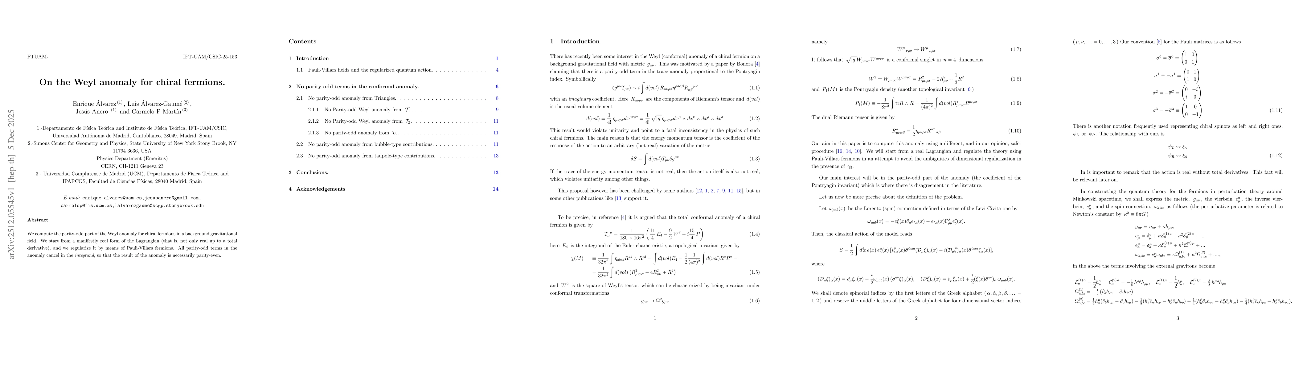 Thumbnail for On the Weyl anomaly for chiral fermions