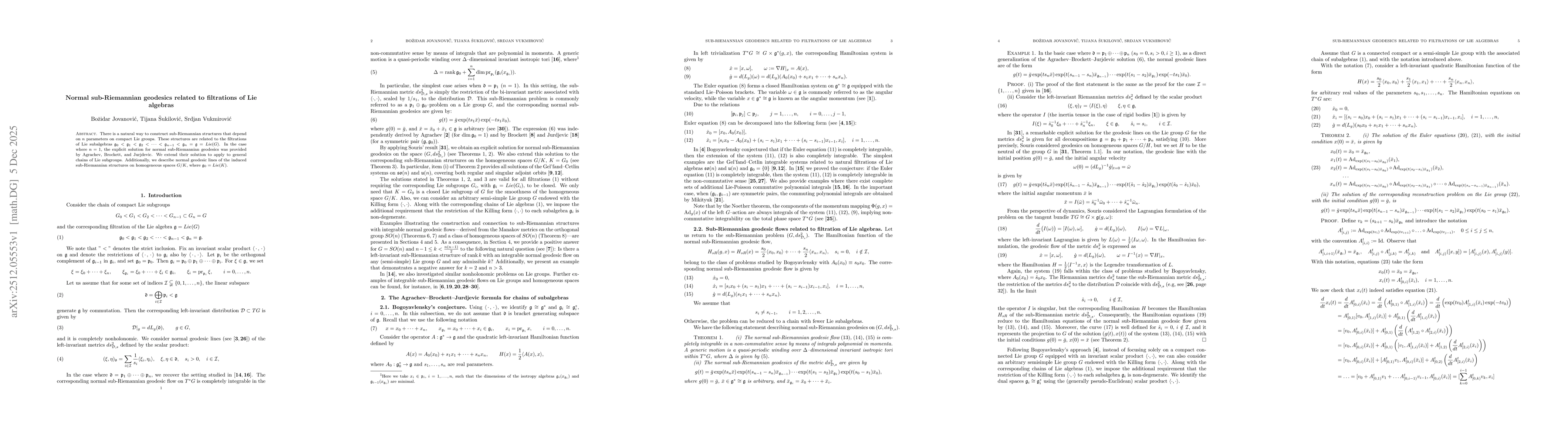 Thumbnail for Normal sub-Riemannian geodesics related to filtrations of Lie algebras