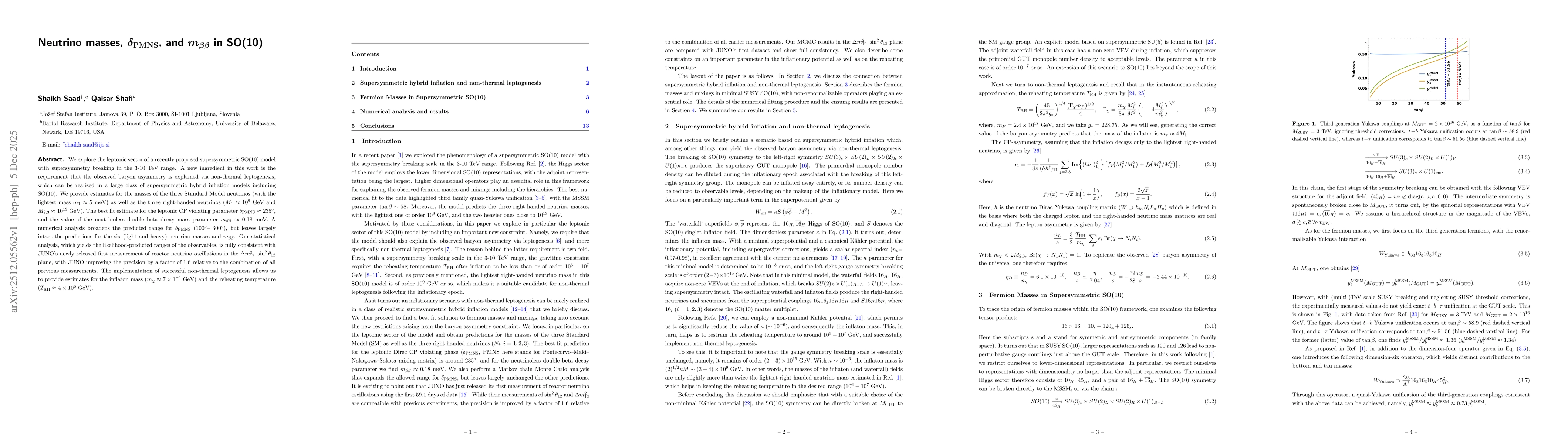 Thumbnail for Neutrino masses, $δ_\mathrm{PMNS}$, and $m_{ββ}$ in SO(10)