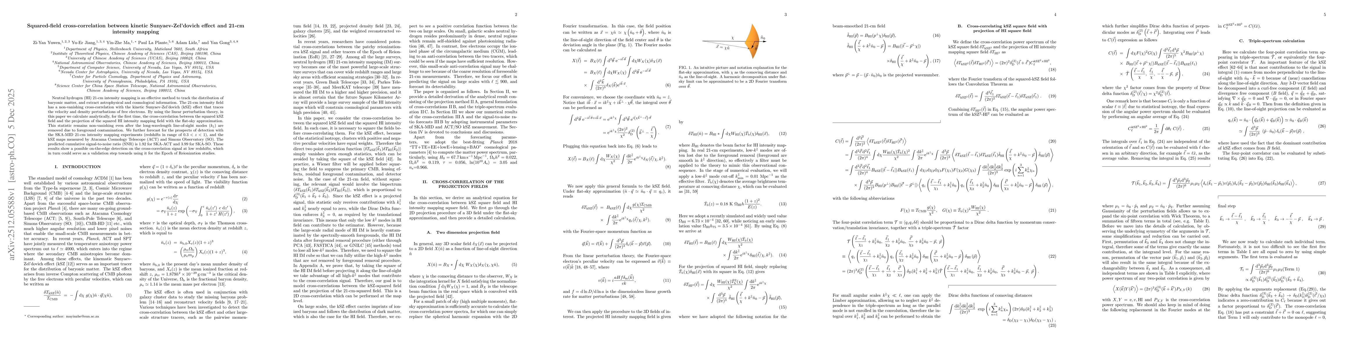 Thumbnail for Squared-field cross-correlation between kinetic Sunyaev-Zel'dovich effect and 21-cm intensity mapping