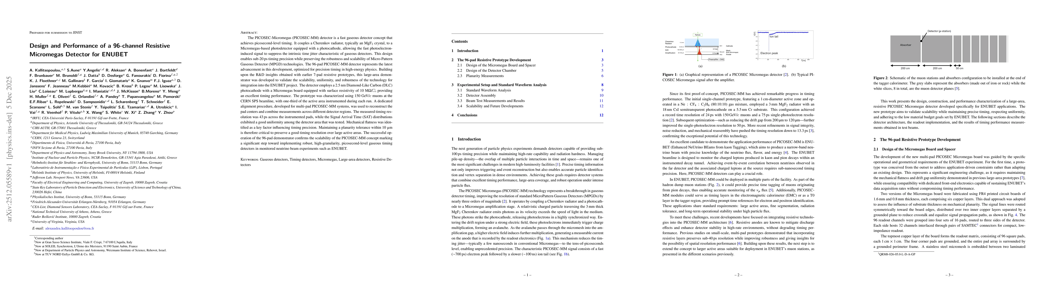 Thumbnail for Design and Performance of a 96-channel Resistive Micromegas Detector for ENUBET