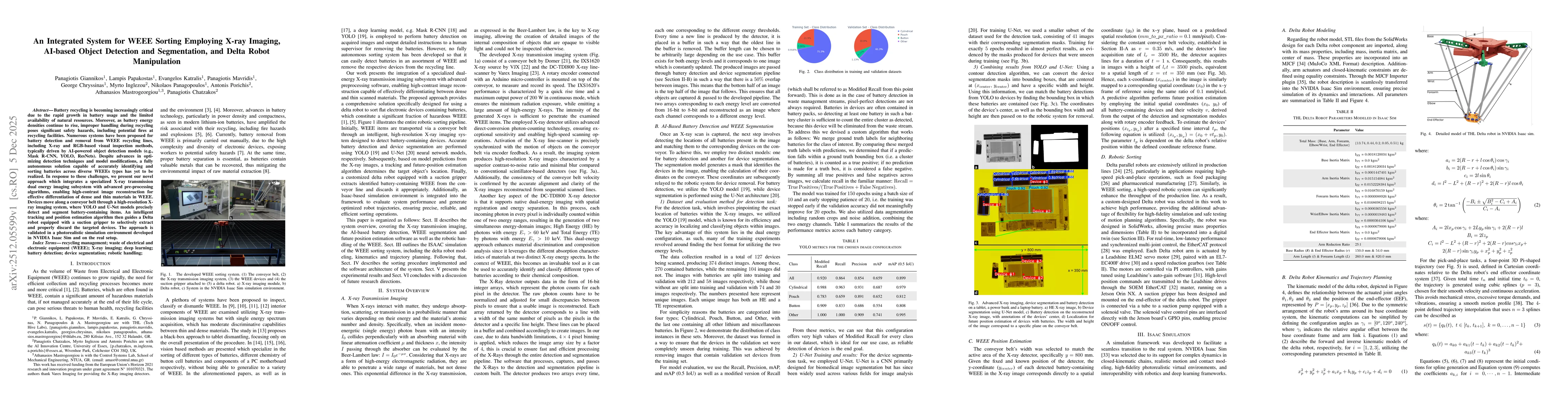 Thumbnail for An Integrated System for WEEE Sorting Employing X-ray Imaging, AI-based Object Detection and Segmentation, and Delta Robot Manipulation