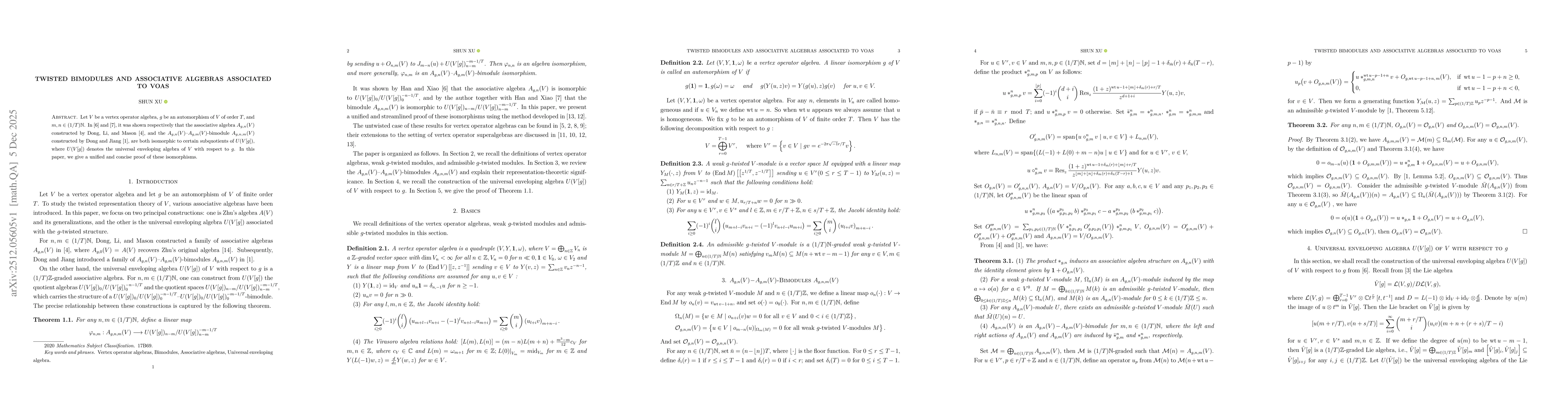Thumbnail for Twisted bimodules and associative algebras associated to VOAs