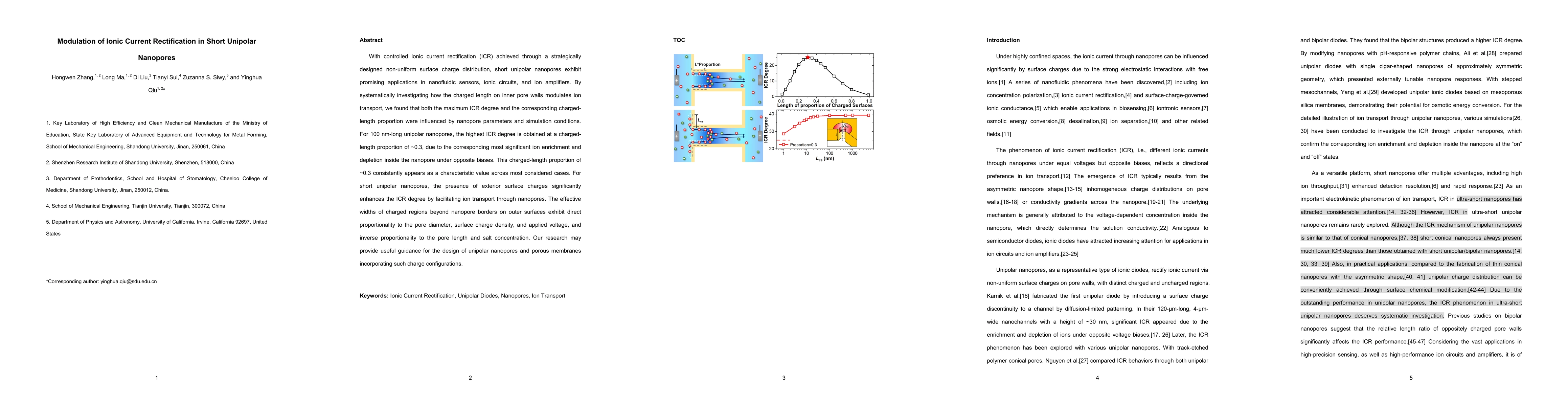 Thumbnail for Modulation of Ionic Current Rectification in Short Unipolar Nanopores