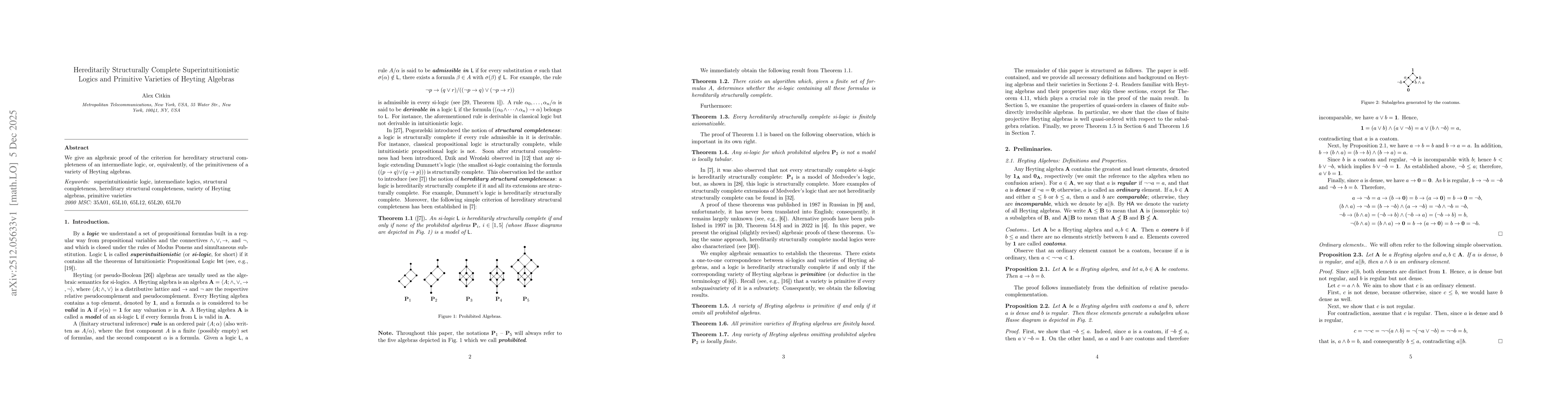 Thumbnail for Hereditarily Structurally Complete Superintuitionistic Logics and Primitive Varieties of Heyting Algebras