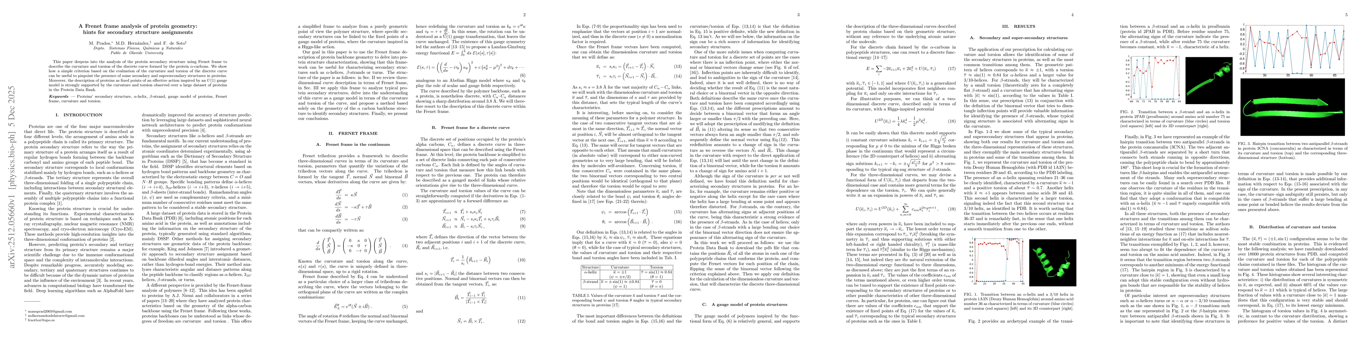 Thumbnail for A Frenet frame analysis of protein geometry: hints for secondary structure assignments
