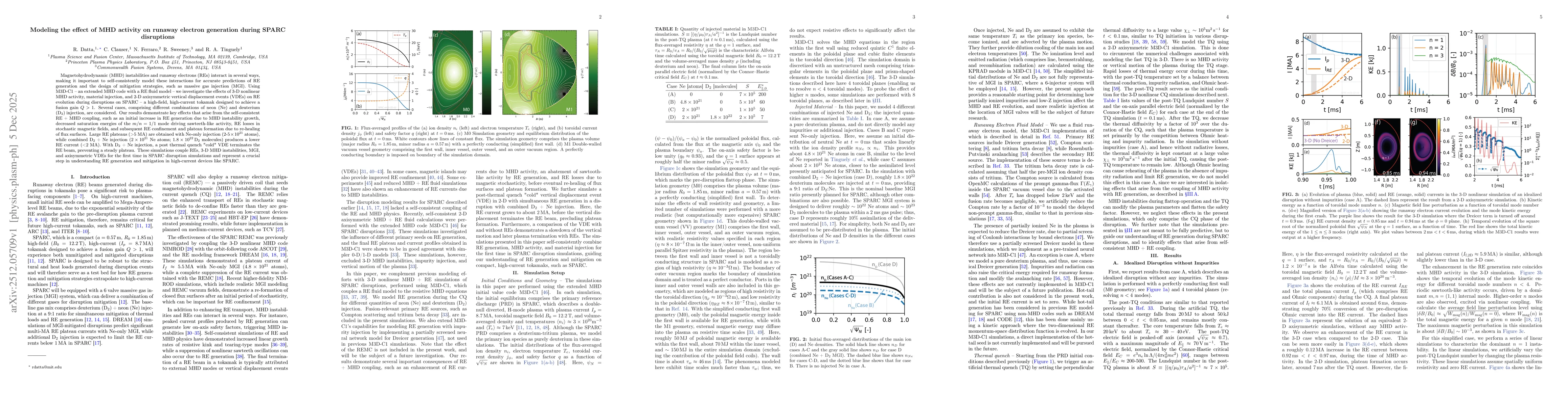 Thumbnail for Modeling the effect of MHD activity on runaway electron generation during SPARC disruptions